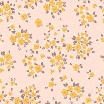 Seamless vintage pattern. Small yellow flowers on a light peach background... Stock Illustration