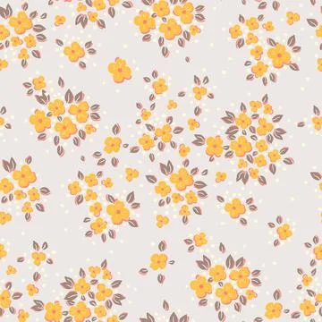 Seamless vintage pattern. Small yellow flowers on a light background. Vector  Stock Illustration