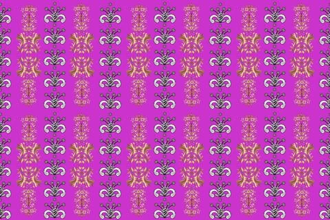 Seamless vintage pattern on violet, black and white colors with golden elements. Stock Illustration
