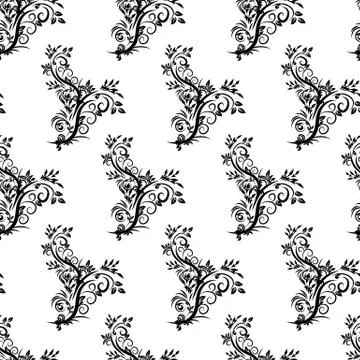 Seamless vintage pattern on a white background of black curls Stock Illustration