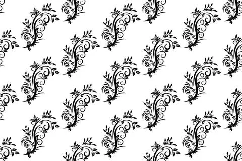 Seamless vintage pattern on a white background of black curls Stock Illustration