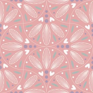 Seamless vintage pattern. White shapes . Dirty pink background. vector text.. Illustrazione stock