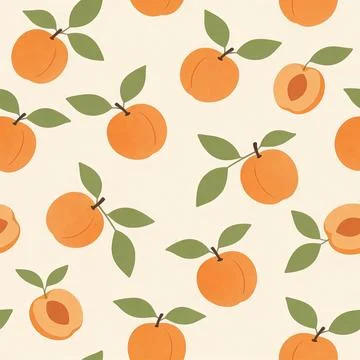 Seamless Vintage Style Fruit Pattern with Fresh Orange Apricots and Green Leaves Stock Illustration