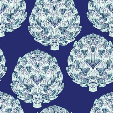 Seamless vintage-style pattern with hand-drawn artichokes. Mediterranean-insp Stock Illustration