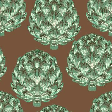 Seamless vintage-style pattern with hand-drawn artichokes. Mediterranean-insp Stock Illustration