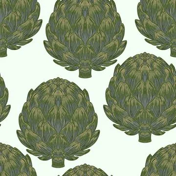 Seamless vintage-style pattern with hand-drawn artichokes. Mediterranean-insp Stock Illustration