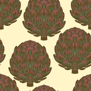 Seamless vintage-style pattern with hand-drawn artichokes. Mediterranean-insp Stock Illustration