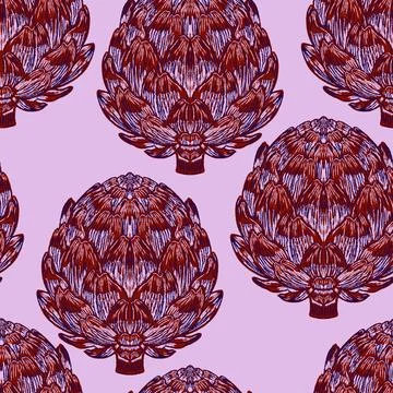 Seamless vintage-style pattern with hand-drawn artichokes. Mediterranean-insp Stock Illustration