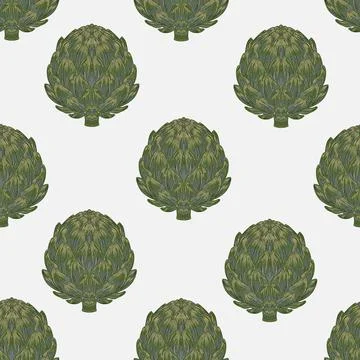 Seamless vintage-style pattern with hand-drawn artichokes. Mediterranean-insp Stock Illustration
