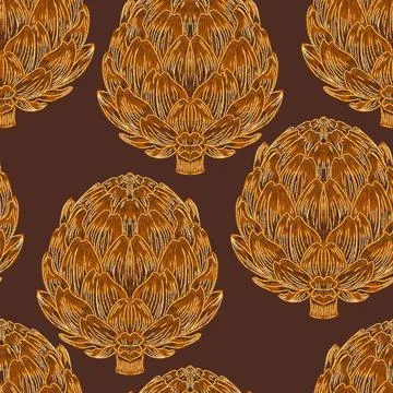 Seamless vintage-style pattern with hand-drawn artichokes. Mediterranean-insp Stock Illustration