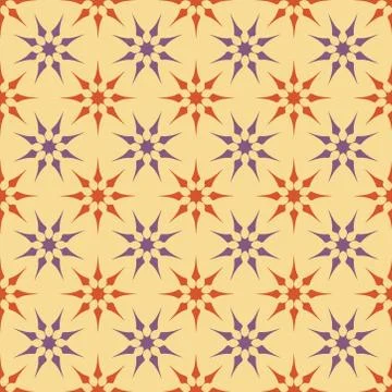 Seamless violet and orange octagonal star pattern design. Stock Illustration
