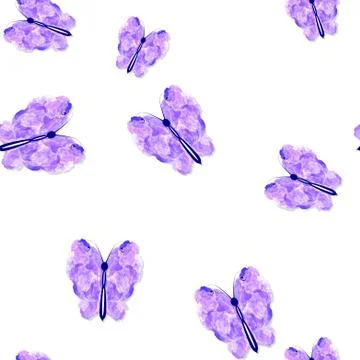 Seamless violet butterflies pattern on white Illustrazione stock