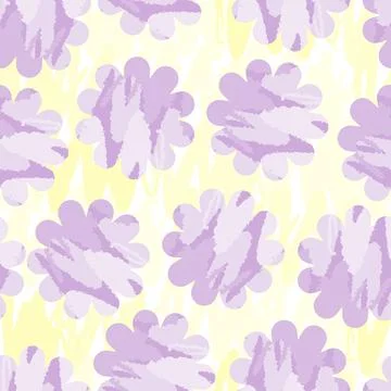 Seamless violet flower pattern on yellow background Stock Illustration