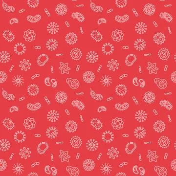 Seamless virology vector red pattern with bacteria icons 库存插图