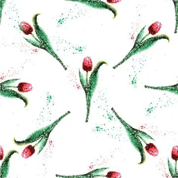 Seamless vivid tulip pattern. watercolor. Stock Illustration