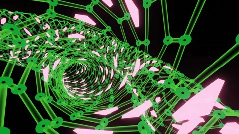 Seamless VJ loop 3d animation geometric magenta and green patterns for live Stock Footage 252674780