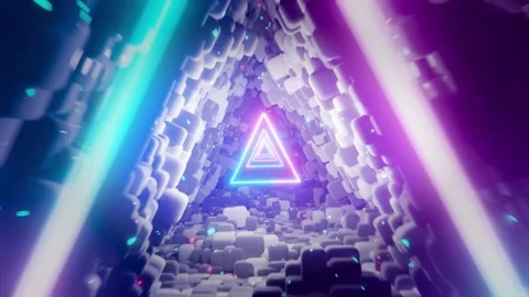 Seamless vj loop animation of flying through glowing neon triangular tunnel Stock Footage 311502331