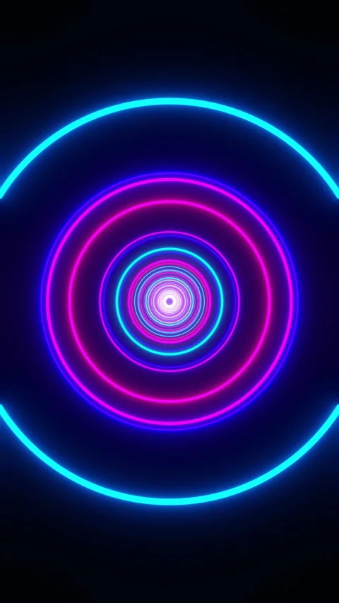 Seamless VJ loop with infinity flight inside circle neon lights tunnel Stock Footage 319938519