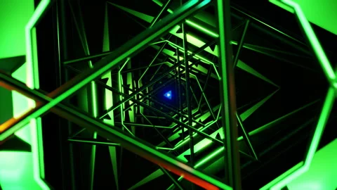 Seamless VJ loop motion background with neon triangular tunnel and pulsing glow Stock Footage 327095052