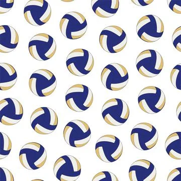 Seamless volleyball game pattern - hand drawn design. Repeatable white Stock Illustration