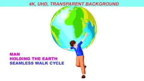 Seamless Walk Cycle of a man Walking holding earth on back Stock-Footage 133706091