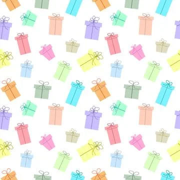 Seamless wallpaper from gift boxes on a white background. Stock Illustration