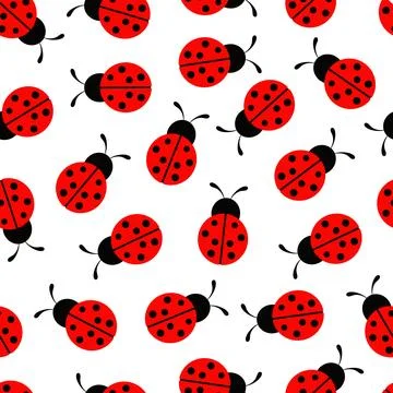 Seamless wallpaper ladybug. Vector continuous background. Stock Illustration