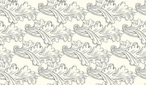 Seamless wallpaper pattern hand drawing baroque leaves vector Illustrazione stock