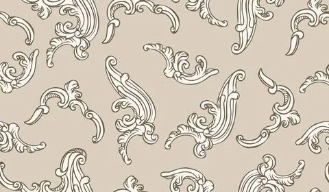 Seamless wallpaper pattern with hand drawing baroque ornaments 库存插图