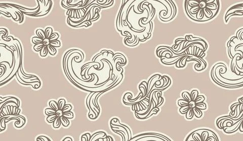 Seamless wallpaper pattern with hand drawing baroque ornaments brown Stock Illustration