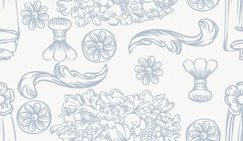 Seamless wallpaper pattern with hand drawing baroque ornaments blue 스톡 일러스트