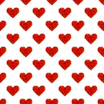 Seamless wallpaper pattern of red hearts in low poly style Stock Illustration