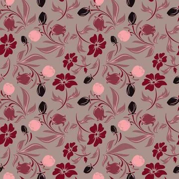 Seamless wallpaper pattern of small, ditsy floral print in muted mauve and .. Stock Illustration