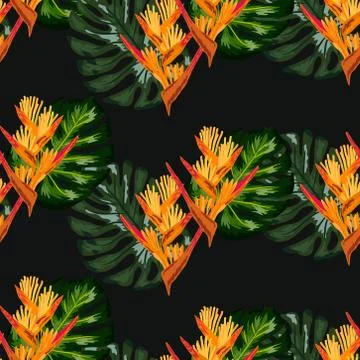 Seamless wallpaper pattern summer jungle art in trendy style of hand-drawing Stockillustratie
