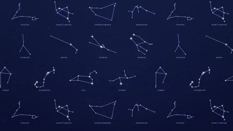 Seamless wallpaper pattern of zodiac constellations drifting and twinkling Stock Footage 348624144