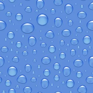 Seamless Water Drops Pattern. Realistic Water Drops Texture on Blue Background Stock Illustration
