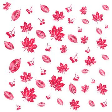 Seamless watercolor autumn fall pattern with red leaves and red berries Stock Illustration