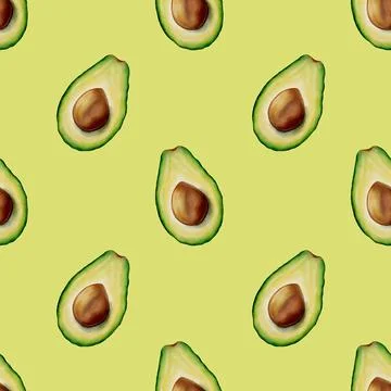 Seamless watercolor avocado pattern on a light green background for textile.. Stock Illustration