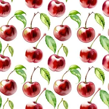 Seamless watercolor cherry pattern. Repeat pattern. Stock Illustration