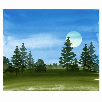 Seamless watercolor forest pattern, border Stock Illustration