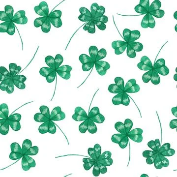 Seamless watercolor hand drawn pattern with St Patricks day elements, green luck Stock Illustration