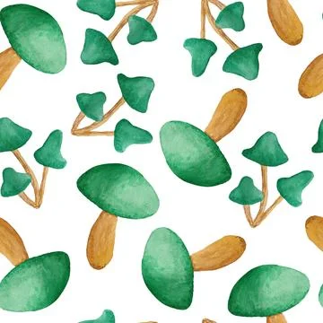 Seamless watercolor hand drawn pattern with St Patricks day elements, green Stock Illustration