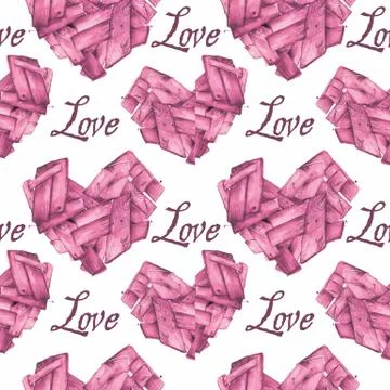 Seamless watercolor hearts pattern. Creative abstract texture for wedding Stock Illustration
