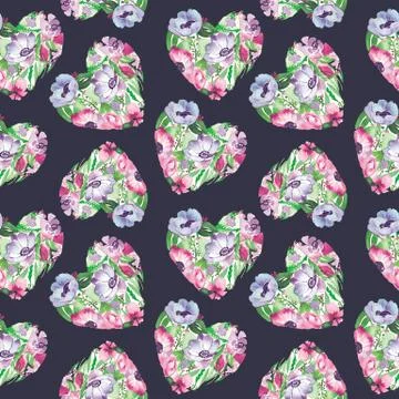 Seamless watercolor hearts pattern. Creative abstract texture for wedding Stock Illustration