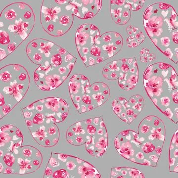 Seamless watercolor hearts pattern. Creative abstract texture for wedding Stock Illustration