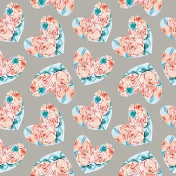 Seamless watercolor hearts pattern. Creative abstract texture for wedding Stock Illustration