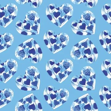 Seamless watercolor hearts pattern. Creative abstract texture for wedding Illustrazione stock