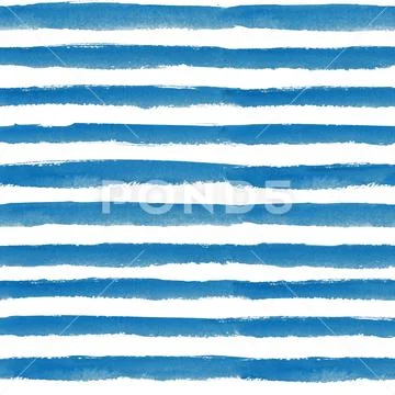 Seamless watercolor pattern background with blue-white stripes Stock Illustration