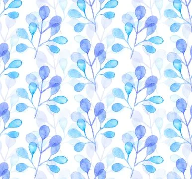 Seamless watercolor pattern background with tree leaves twigs Stock Illustration