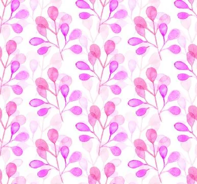 Seamless watercolor pattern background with tree leaves twigs Stock Illustration